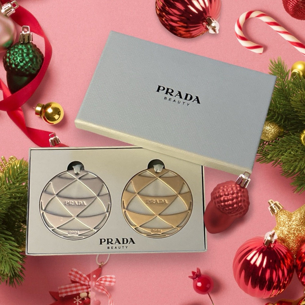 PRADA | NIB | Set of 2 Limited Edition Beauty Holiday Ornaments + Box